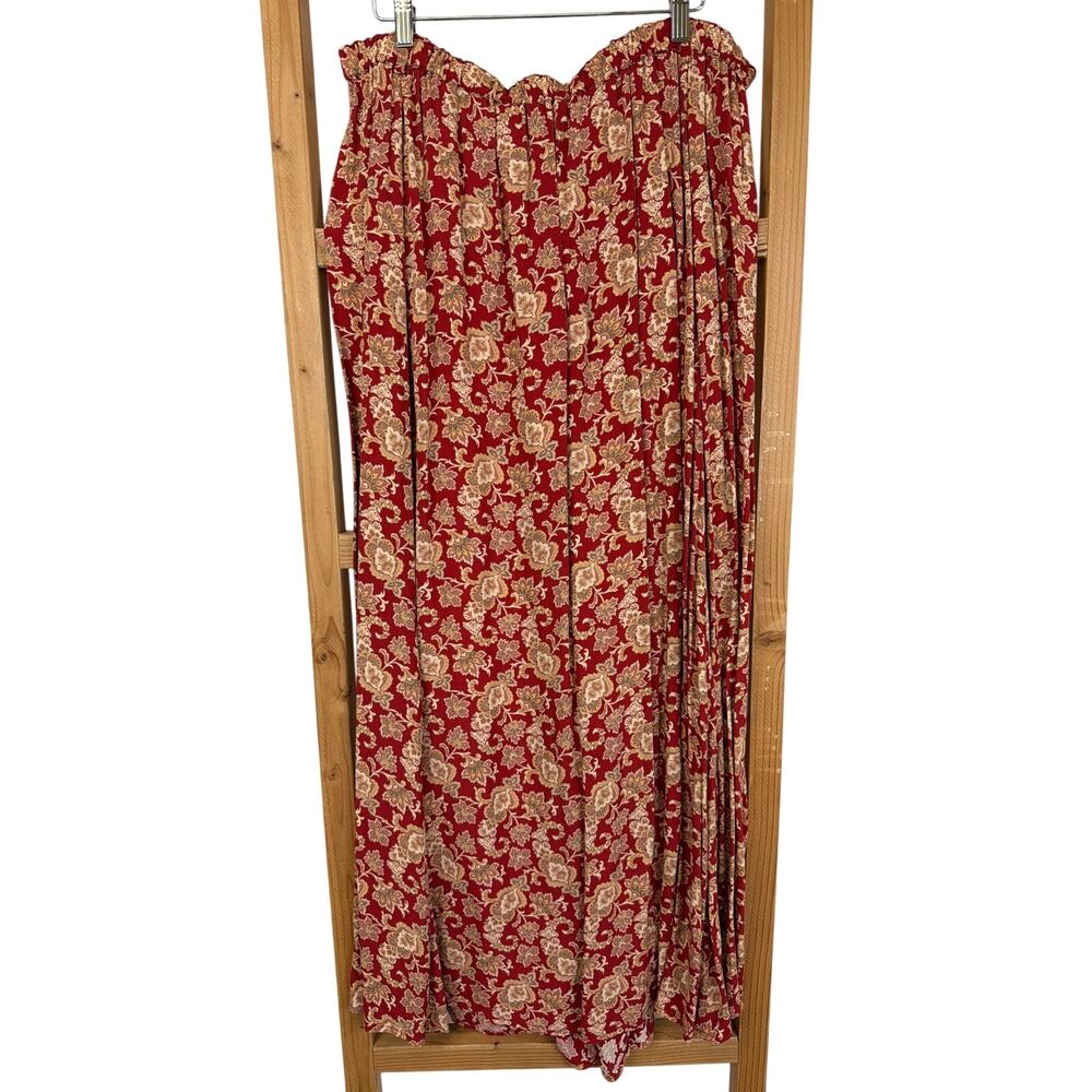 Vintage Eddie Bauer Red Floral Elastic Waist Maxi Skirt Size XL
